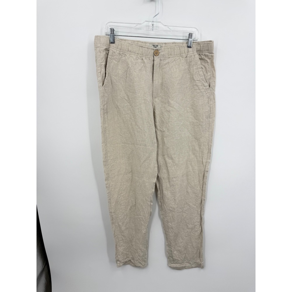 Free Line Athens Linen Pants Mens XL Beige Elastic Waist Breathable Trousers